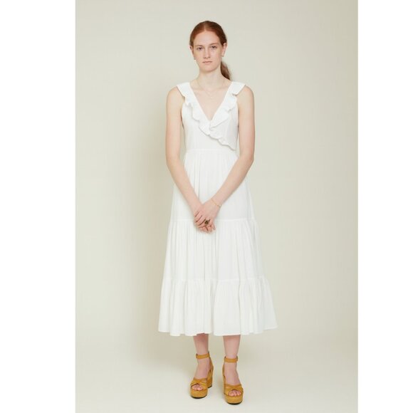 Kate Spade Poplin Ruffle Tiered Dress 2 White - Picture 1 of 14